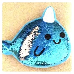 sparkly narwhale pillow reversible